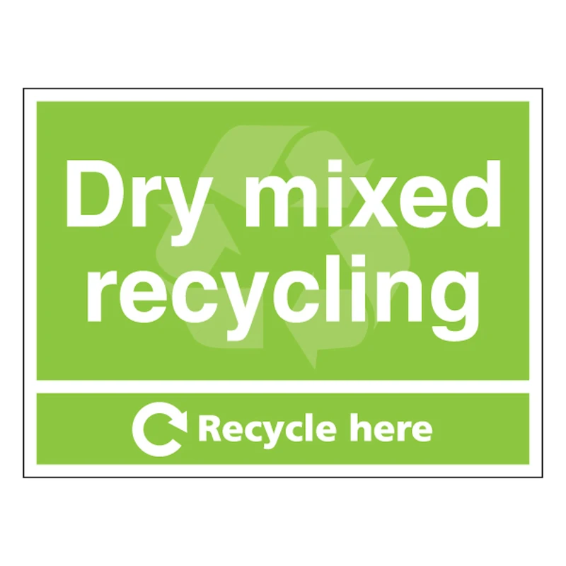 Dry Mixed Recycling - Recycle Here - Landscape 600 x 450 mm - Glow In The Dark Self Adhesive Vinyl