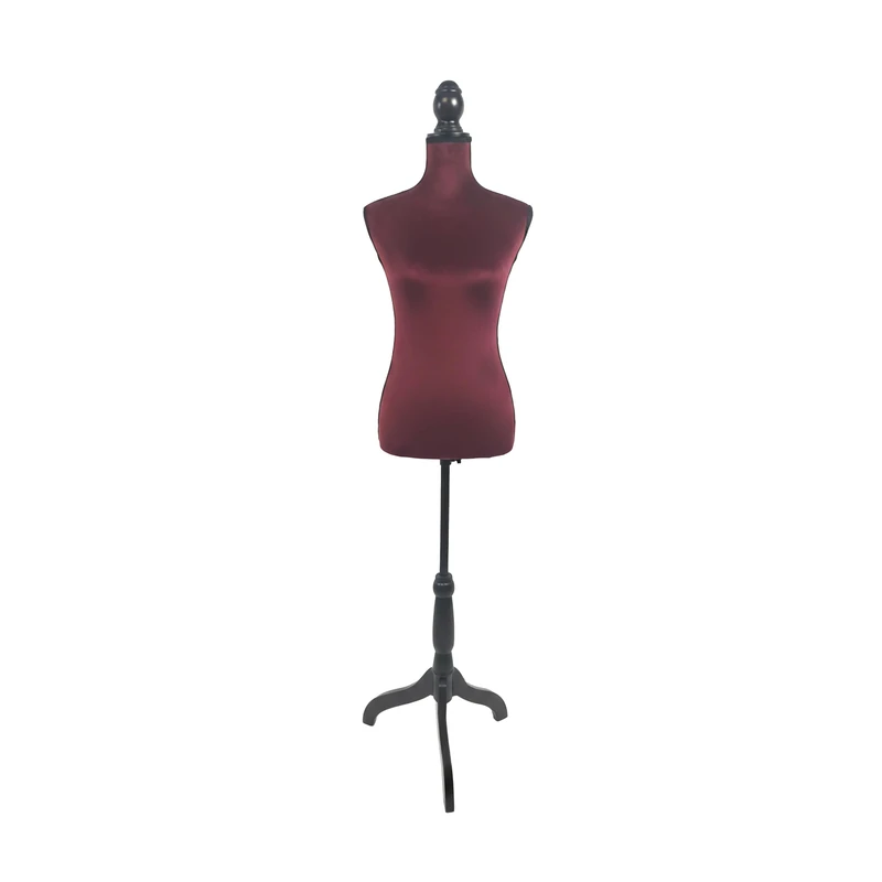 Relaxdays Women's Dress Form, Adjustable Velvet Stand 130–167 cm, Wooden Base, Burgundy/Black