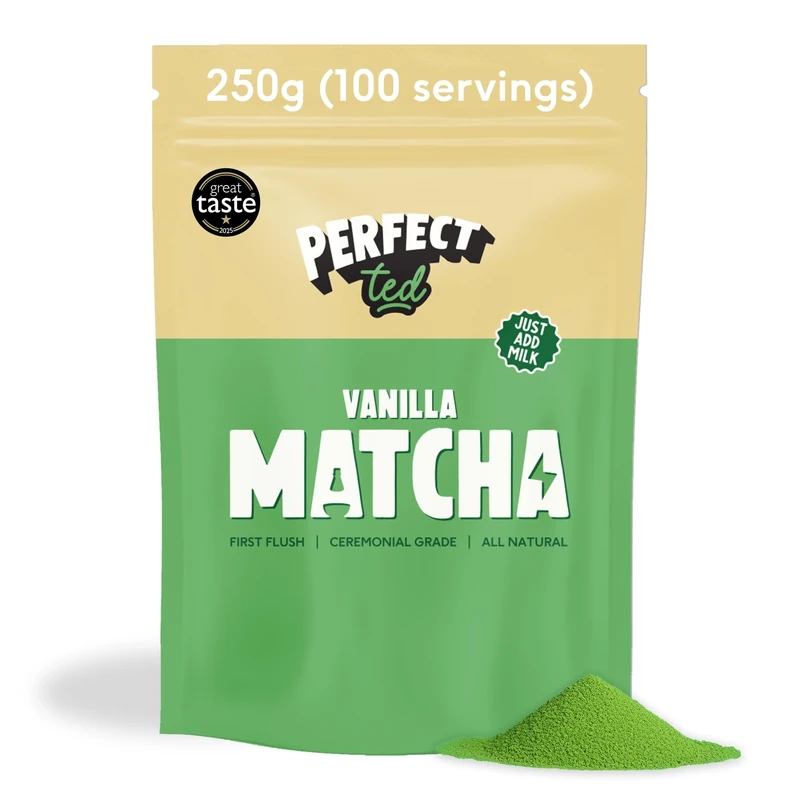 PerfectTed Vanilla Bean Matcha Powder, Ceremonial Grade Japanese, 3 x 75g (90 Servings) Bulk Pack, Perfect for Sweet Lattes & Smoothies | Premium Matcha Fuel | Vegan | Gluten-Free (250g, Vanilla)