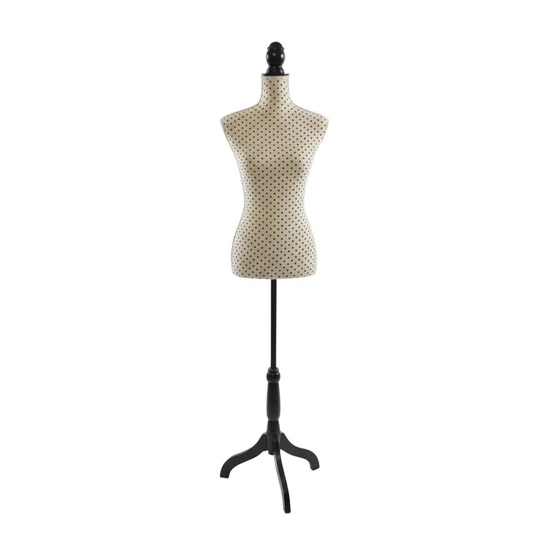 Relaxdays Female Dress Form, Adjustable 130–167 cm, Dotted Cover, Wooden Stand, Beige/Black, 167 x 41 x 34 cm - Image 1