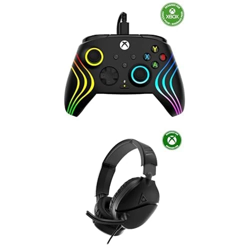Turtle Beach Bundle of Afterglow Wave Black Gaming Controller + Recon 70 Black Xbox Wired Gaming Headset - Both officially licensed for Xbox Series X or S and Xbox One