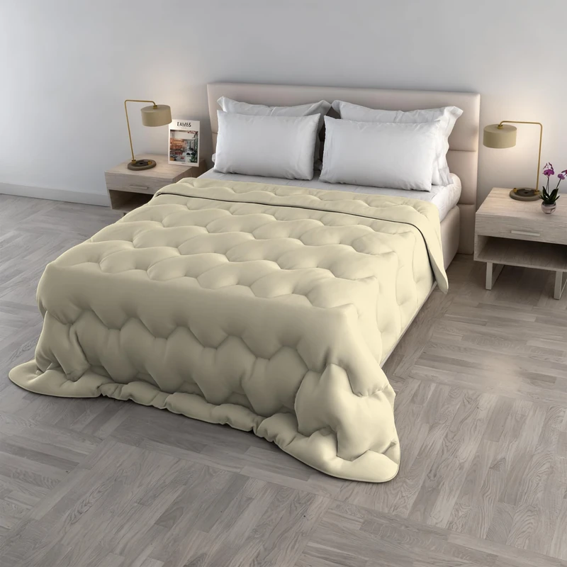 WaterWashed Winter Quilt for Double Bed 250 x 260 cm, Made in Italy, Padded Duvet 300 g, Washable Blanket, No Iron, Colour Cream
