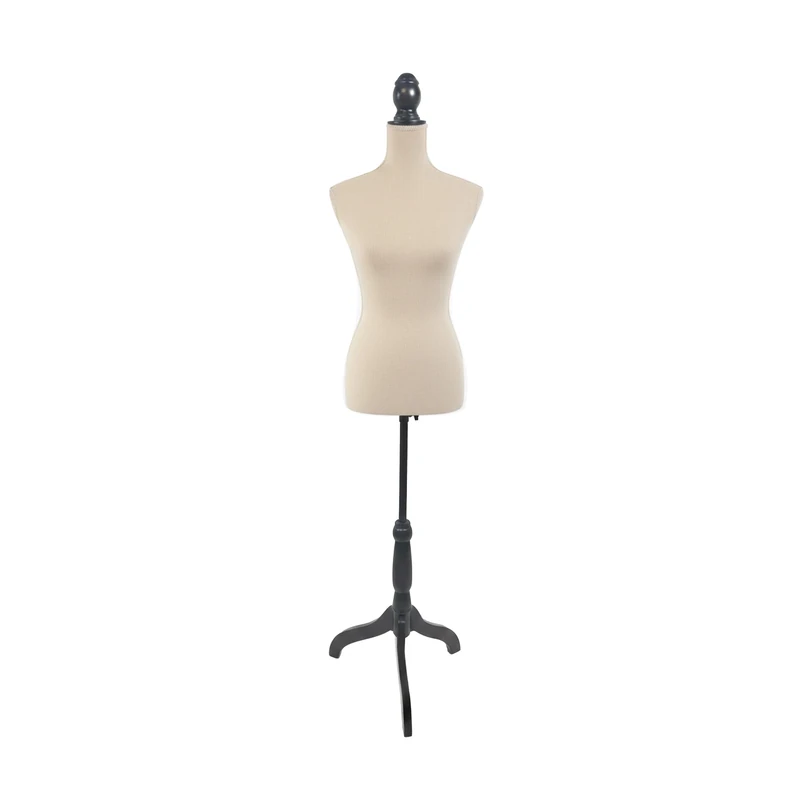 Relaxdays Female Dress Form, Adjustable 130–167 cm, Velvet Cover, Wooden Stand, Size 36/38, Champagne/Black