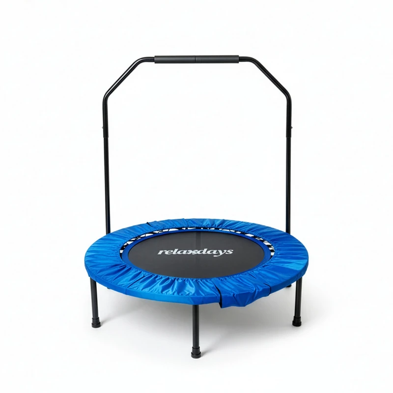 Relaxdays Mini Trampoline with Handrail, Foldable, 102 cm Diameter, Indoor Use, Blue, Supports up to 120 kg