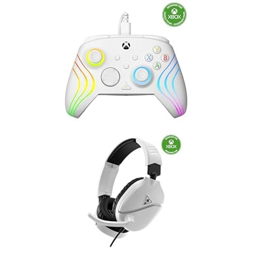 Turtle Beach Bundle of Afterglow Wave White Gaming Controller + Recon 70 White Xbox Wired Gaming Headset - Both officially licensed for Xbox Series X or S and Xbox One