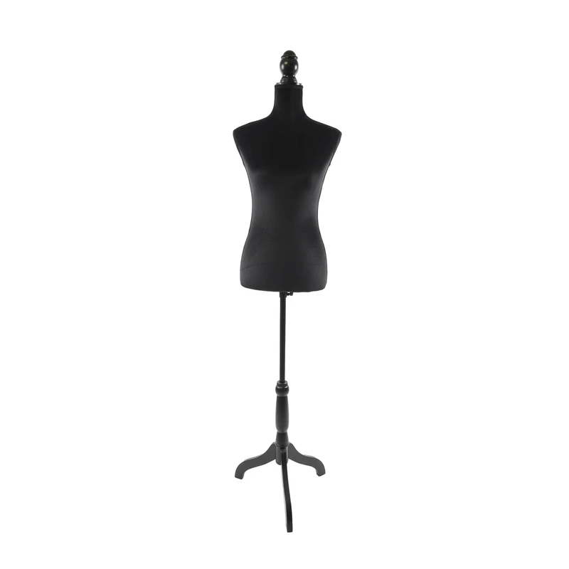 Relaxdays Female Dress Form, Height-Adjustable, Velvet, Wooden Stand, Size 36/38, 167×41×34cm, Black