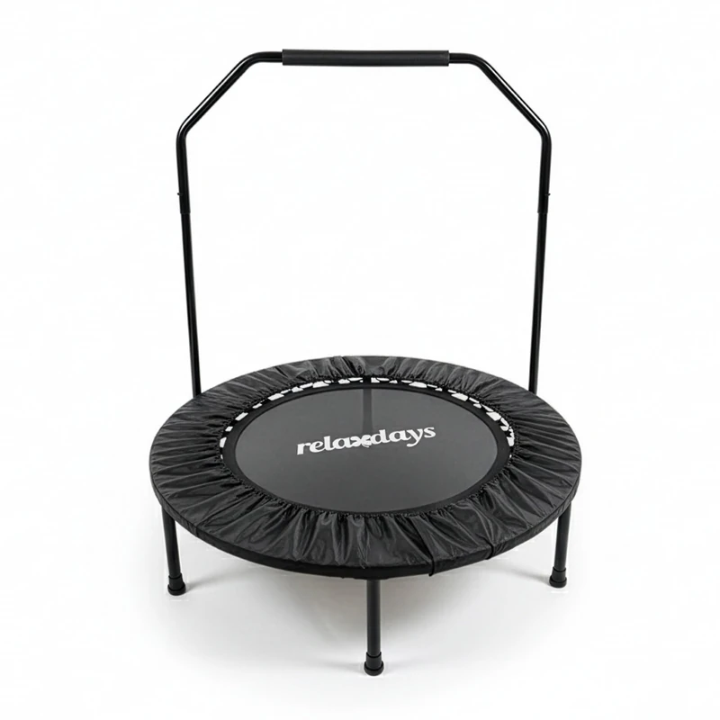 Relaxdays Mini Trampoline with Handlebar, Foldable, Max 120kg, Indoor Fitness, Black, 113x102x102cm