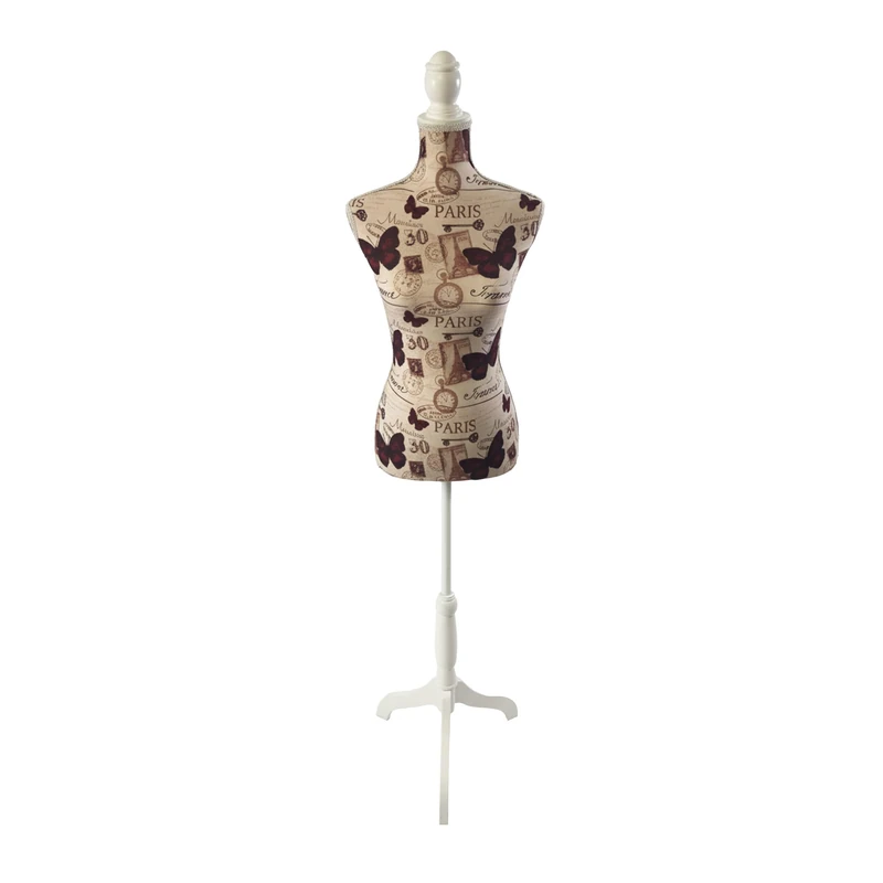 Relaxdays Female Dress Form, Adjustable Size 36/38, 130–167 cm, Paris Design, Wooden Stand, Colorful