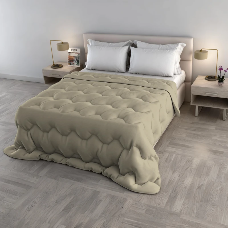 WaterWashed Winter Quilt for Double Bed 250 x 260 cm, Made in Italy, 300 g Padded Duvet, Washable Blanket, No Iron, Sand Colour - Image 1