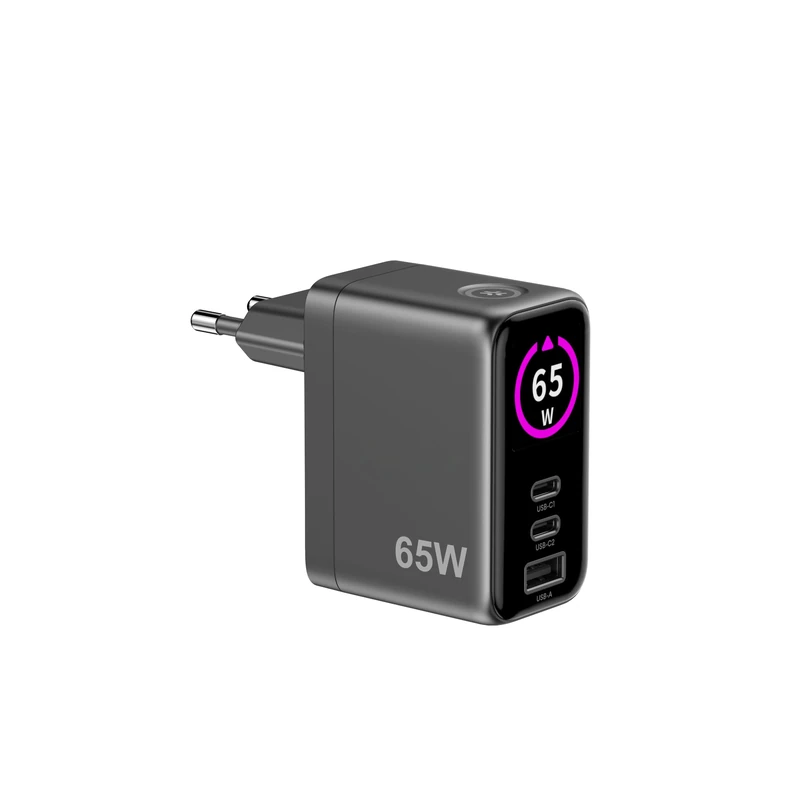 Celly - USB-C 65W GaN Multi Charger with LED Display, Quick Charge for Laptop, Smartphone and Tablet - Image 1