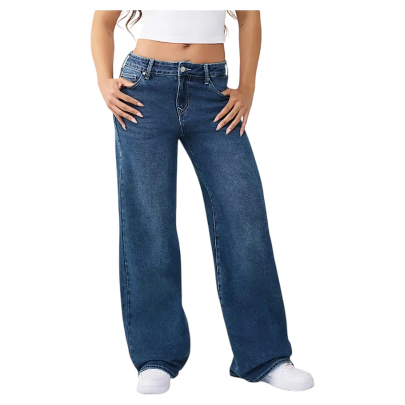 True Religion Women's Bobbi Single Needle No Flap Baggy, Blue, 24