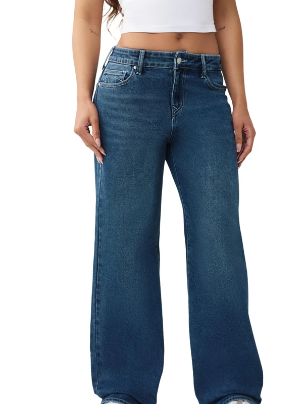 True Religion Women's Bobbi Single Needle No Flap Baggy, Blue, 27