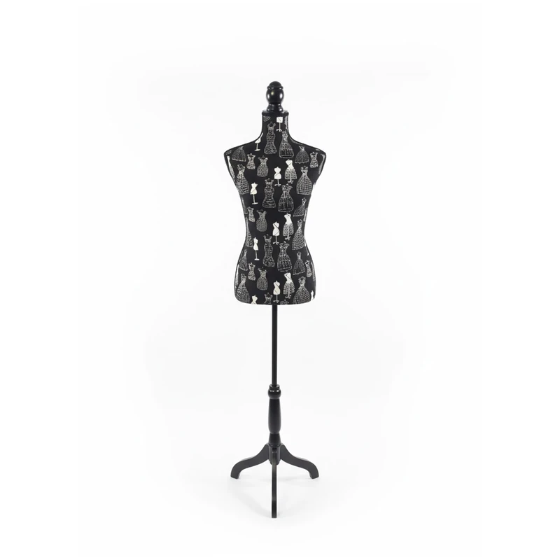 Relaxdays Women's Size 36/38 Dress Form, Height-Adjustable 130–167 cm, Wooden Stand, Black/Cream, 167 x 41 x 34 cm