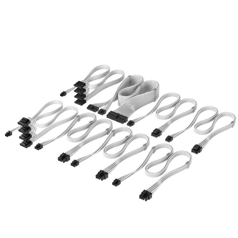 Corsair Elite Premium Type 4 Individual Sleeved PSU Cable Pro Kit – Low-Profile Cable Combs, Triple-Mesh Paracord Sleeve, Compatible Type 4 PSUs – White