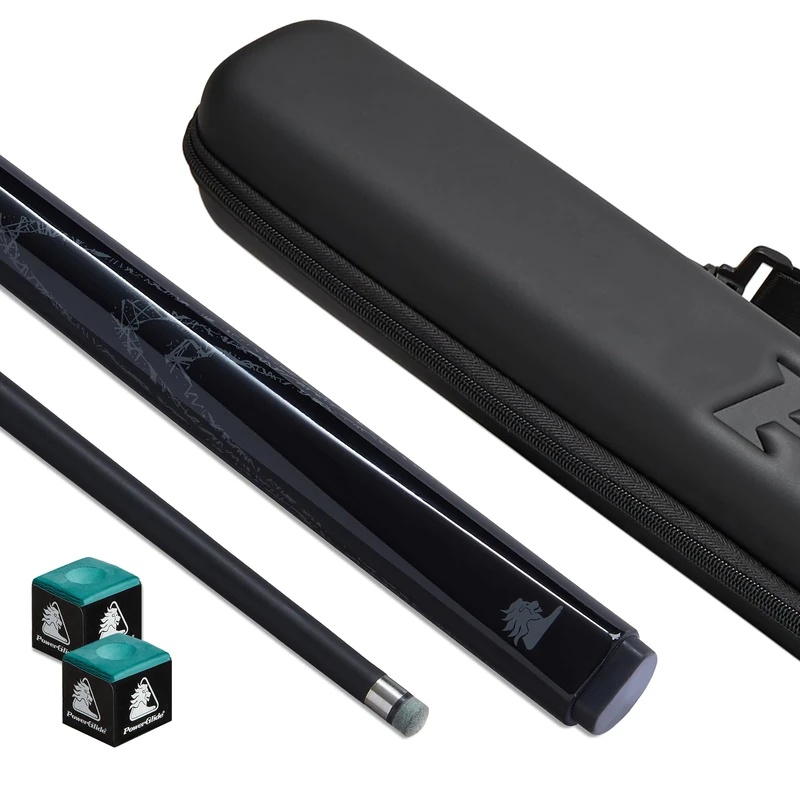 POWERGLIDE Fibreglass Snooker Cue Case & Set | Stylish Black 2-Piece Billiard Pool Cue | Soft Touch EVA Protective Svartur Case | Green Chalk | Precision Engineered Joint | Full Size 57" | 10 mm tip
