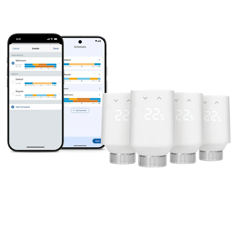 Eve Thermo (Matter, 5th gen.) 4 pack: Smart Thermostat Radiator Valve, LED Display, Automatic Temperature Control, Apple Home, Alexa, Samsung SmartThings, Google Home, Thread Border Router