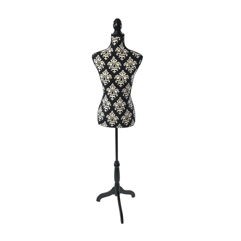 Relaxdays Women's Dress Form Size 36/38, Height-Adjustable 130-167cm, Wooden Stand, Black/White, 167x41x34cm