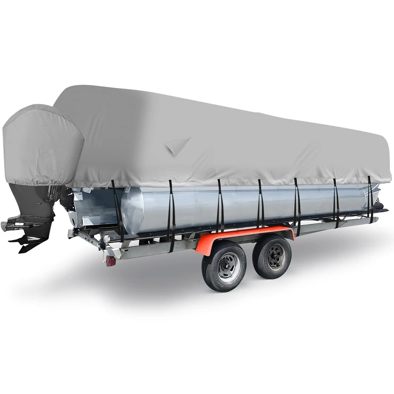 Pontoon Boat Cover 5.2-6.1m, Heavy Duty Waterproof Boat Tarpaulin with Adjustable Straps & Storage Bag, 300D Marine Oxford Fabric, Fits 17-20ft Pontoon Boats, Trailerable Windproof Design