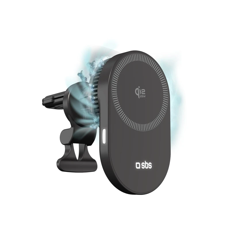 SBS Qi2 25W MagSafe Wireless Charger, Magnetic Car Phone Holder, Air Vent Mount, Fast Charging, USB-C Power, Charger for iPhone, Google Pixel, Samsung, Black