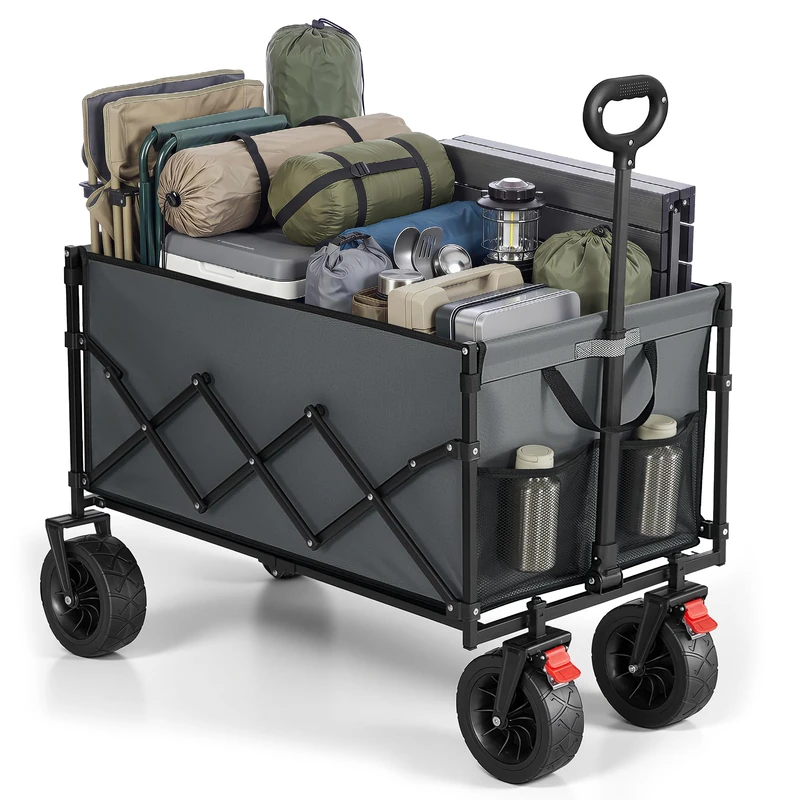 SONGMICS 200L Festival Trolley on Wheels, Foldable Camping Cart Wagon