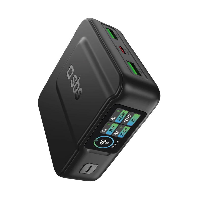 SBS Pulse Power HD 35W, 10000mAh, Power Delivery (PD 3.0 PPS), AFC, Powerbank with Fast Charge, High-Density Technology, AI Display, USB-C, USB-A, Compact, Grey