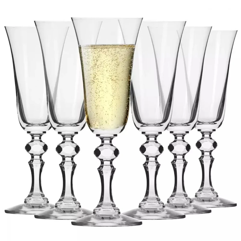 Krosno – Champagne Glasses 165 ml – Set of 6 – Krista Collection – Lead-Free Crystal – Elegant Design with Decorative Stem