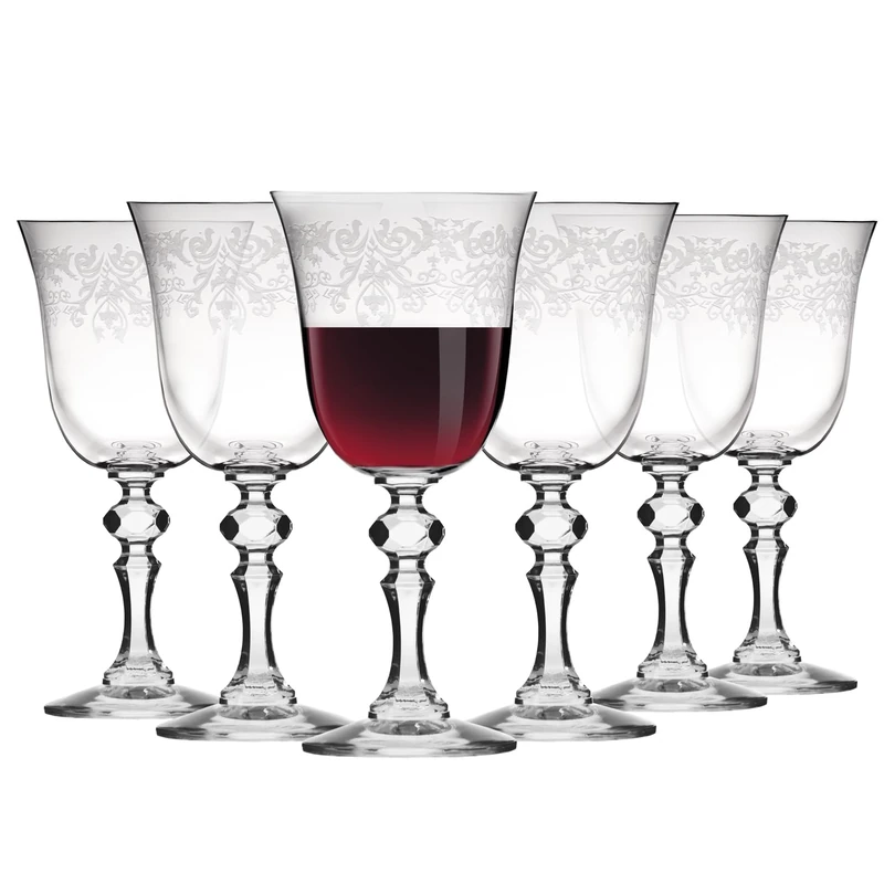 Krosno Red Wine Glasses Set of 6-250ml Crystal Wine Glasses for Red Wine - Tulip Wine Glasses with Decorated Stem, Lead-Free Crystal - Krista Collection