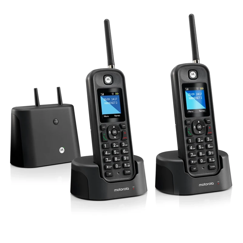 Motorola O202 Cordless Landline Home Phone, Long Range for use outdoors, Durable, IP67 Dust and Water resistant, Twin Handset Pack