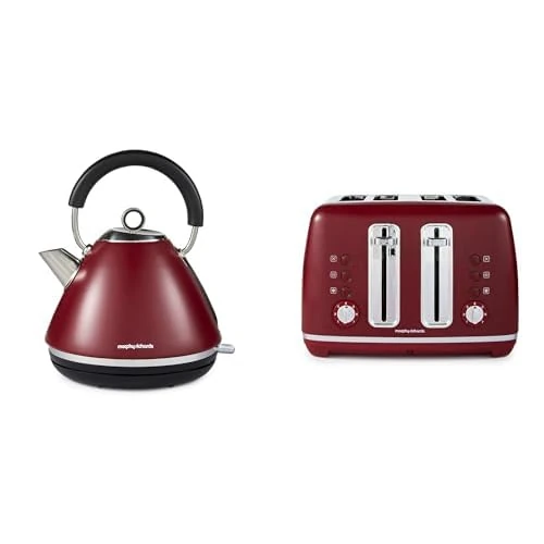 Morphy Richards Accents Kettle & Toaster Bundle, 1.5L, 3KW Rapid Boil Pyramid Kettle & 4 Slice Toaster Set, Easy Operation, User Friendly, Stylish Retro Design, Matching Set, Rhubarb, 102051 | 242051 - Image 1