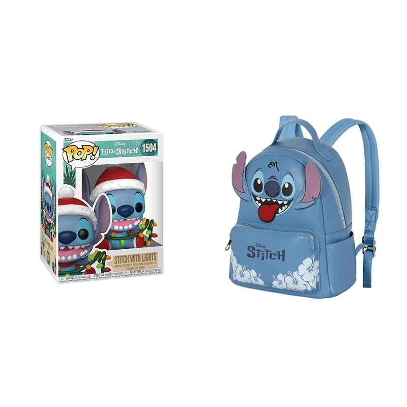 Funko Lilo & Stitch Stitch with Holiday Lights 1504 – Pop Figure, Disney Heady Backpack 24.5×29 cm 8L Blue Stitch