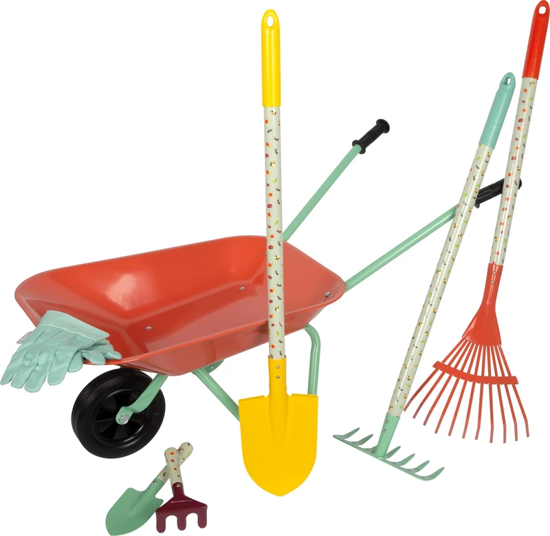 small foot large garden set with the "Tiny Garden" wheelbarrow with garden tools and garden gloves, for children from 3 years, 12819