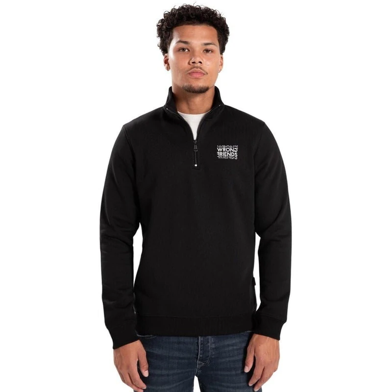 Wrong Friends Men's Vichy Half Zip Sweatshirt, Black, M