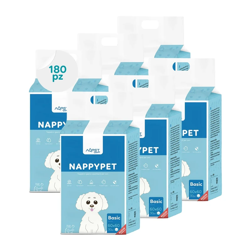 Absorbent Mats for Dogs and Puppies 60 x 60 cm Ultra Absorbent, Hygienic and Waterproof with 5-Layer Design and Adhesive Strips Ideal for Training, Pack of 180