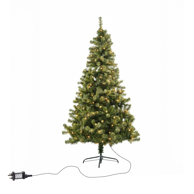 Pre-Lit 1.8m/6ft Artificial Christmas Tree Green Lincoln Pine 550 Tips - 160 Warm White LED Lights - 8 Light Modes - Traditional Realistic Natural Branches Metal Stand Festive Xmas Home Decoration