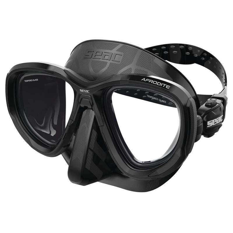SEAC Afrodite, Low-Volume Dive Mask with 3 mm Tempered Lenses, Comfort Silicone Skirt, Adjustable 3D Buckle, Compatible with Optical Corrective Lenses (-1.0 to -6.0), Black, Standard