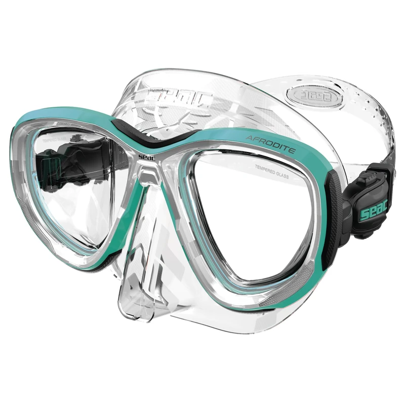 SEAC Afrodite, Low-Volume Dive Mask with 3 mm Tempered Lenses, Comfort Silicone Skirt, Adjustable 3D Buckle, Compatible with Optical Corrective Lenses (-1.0 to -6.0), Tiffany/Transparent, Standard