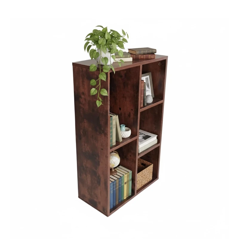 Relaxdays 5-Shelf Bookcase, Vintage Wood Look, 80x50x24 cm, for Books, Files & Media, Living Room, Brown