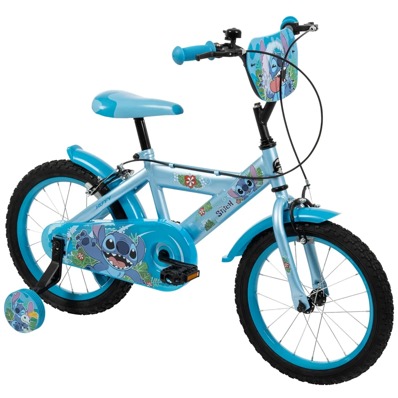 Huffy Disney Stitch 16" Kid’s Bike, aged 5-9 years, Dual Calliper Brakes, Removable Stabilisers, Adjustable Seat, Blue