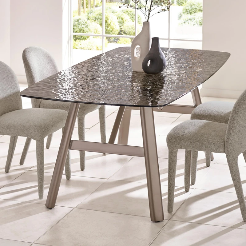 Julian Bowen Callisto Dining Table - 6 Seater Kitchen Table with Smoked Bubble Glass and Taupe Legs for Dining Room, Rectangular Dinner Tabletop - W200cm x D75cm
