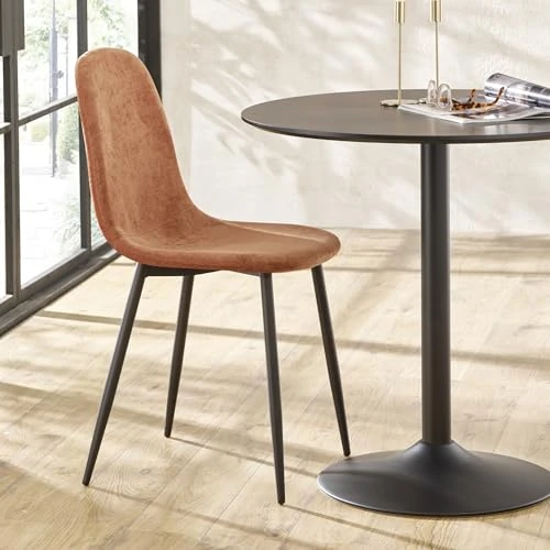 Julian Bowen Lottie Dining Chairs - Set of 4 Orange Chenille Upholstered Kitchen Chairs with Black Metal Legs for Dining Room, Modern Industrial Design - H87cm x W42cm