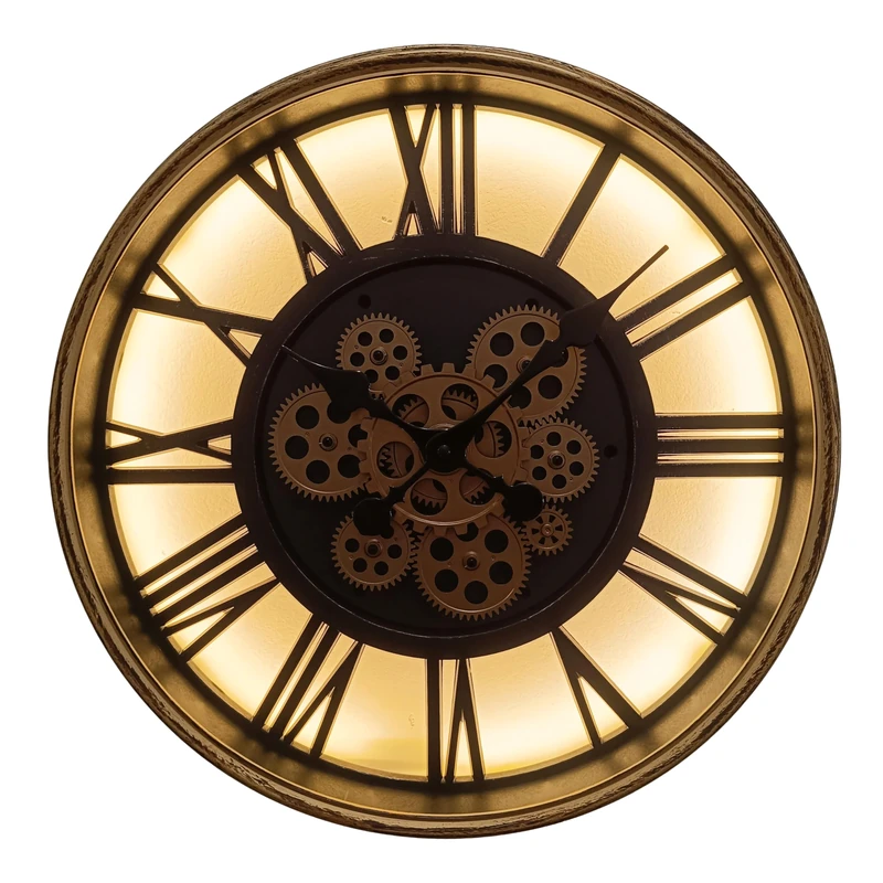 Lesser & Pavey Cog Clocks LED Cog Clock Light Up Gold 51cm | Modern Wall Clock for Living Room Bedroom Kitchen | LED Illuminated Mantelpiece & Desk Clocks | Decorative Home - Image 1
