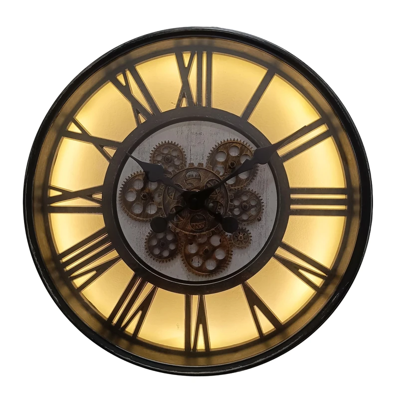 Lesser & Pavey Cog Clocks LED Cog Clock Light Up Black 51cm | Modern Wall Clock for Living Room Bedroom Kitchen | LED Illuminated Mantelpiece & Desk Clocks | Decorative Home