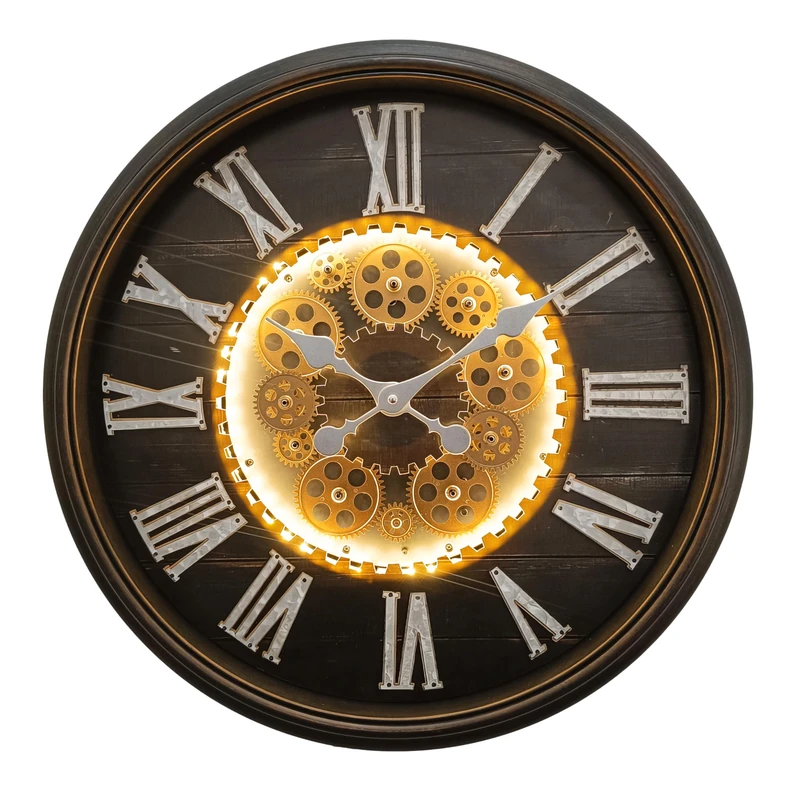 Lesser & Pavey Cog Clocks LED Cog Clock Light Up Bronze 58cm | Large Modern Wall Clock for Living Room Bedroom Kitchen | LED Illuminated Mantelpiece & Desk Clocks | Decorative Home