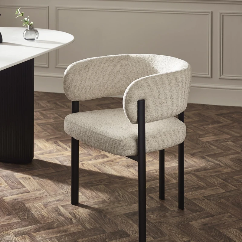 Julian Bowen Bolivia Dining Chairs - Set of 2 Cream Chenille Upholstered Kitchen Chairs, Modern Contemporary Fabric Dinner Seats for Dining Room - H73cm x W50cm