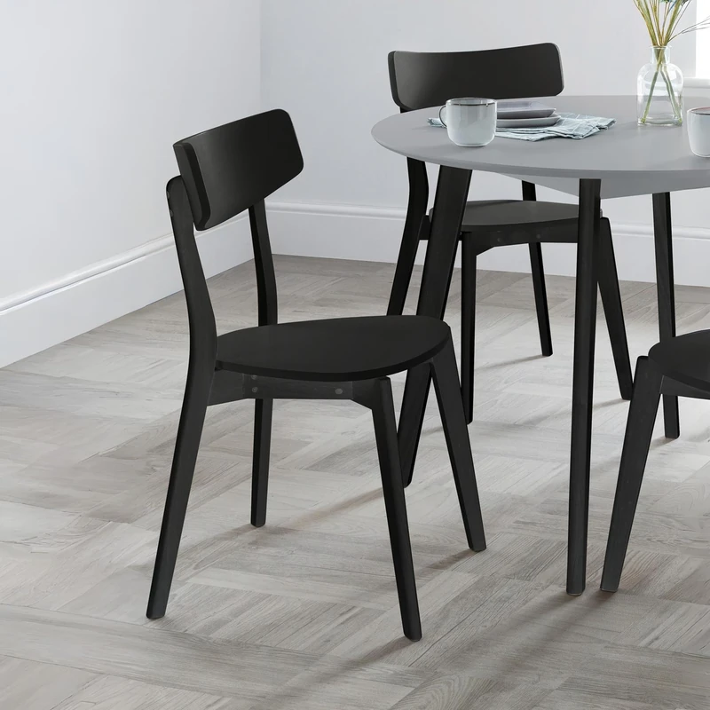 Julian Bowen Casa Dining Chairs - Set of 2 Black Wooden Kitchen Chairs with Black Legs for Dining Room, Retro Inspired Dinner Seats - H80cm x W50.5cm