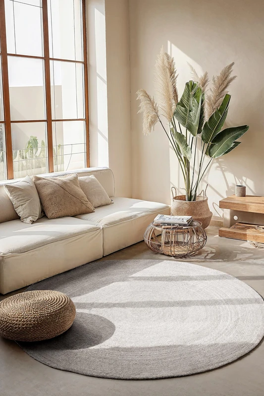 Hanse Home Rangpur Jute Rug - Natural Living Room Rug Round Made of 100% Jute, Hand Woven - Robust and Easy Care - Modern, Boho Natural Fibre Rug for Living Room, Bedroom - White, Diameter 140 cm - Image 1