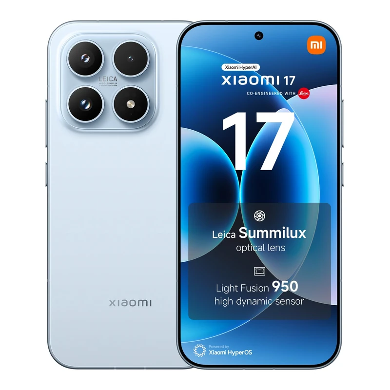 XIAOMI 17, Smartphone 12+256 GB, Leica Summilux Optical Lens, 6330mAh (typ) Battery, HyperAI, Ice Blue, Manufacturer warranty 2 years + 1 year extra, Charger Not Included