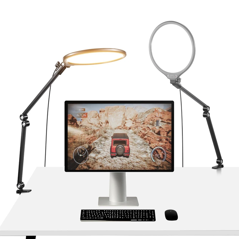 NEEWER BASICS 2 Pack 10.5" Streaming Key Lighting, 3000-6500K 15W Full Screen LED Panel Ring Light with Adjustable Arm Stand Desk Clamp Timer for Laptop Computer Video Conference Zoom Makeup, R10