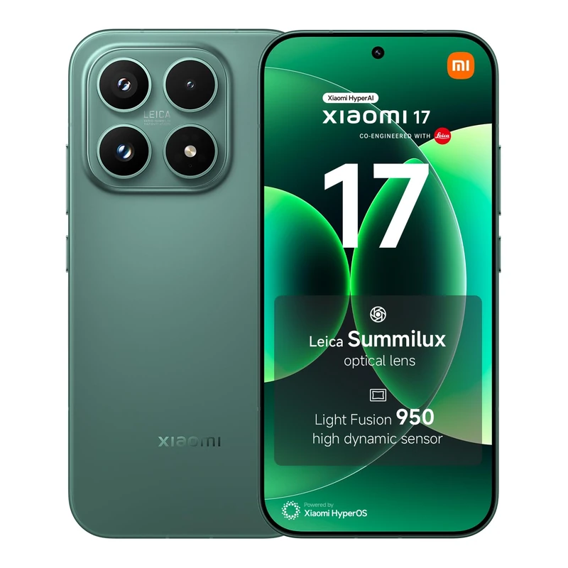 XIAOMI 17, Smartphone 12+512 GB, Leica Summilux Optical Lens, 6330mAh (typ) Battery, HyperAI, Venture Green, Manufacturer warranty 2 years + 1 year extra, Charger Not Included