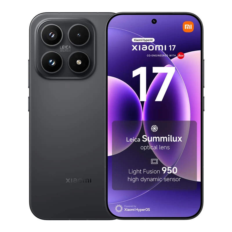 XIAOMI 17, Smartphone 12+512 GB, Leica Summilux Optical Lens, 6330mAh (typ) Battery, HyperAI, Black, Manufacturer warranty 2 years + 1 year extra, Charger Not Included